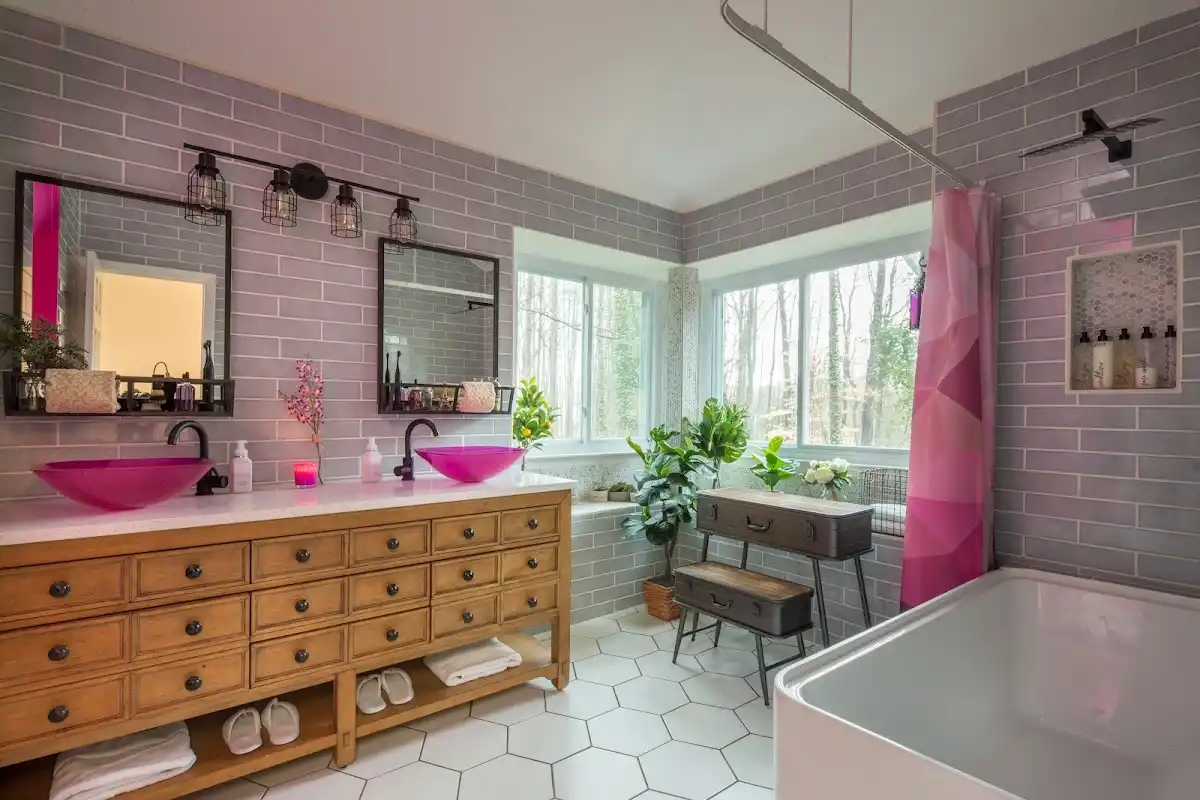 Bathroom renovation after water damage restoration in Bedford